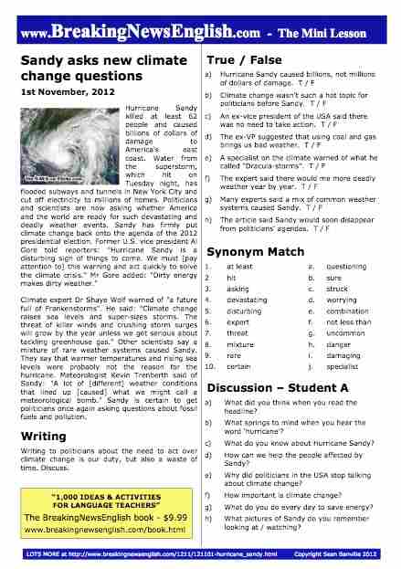 A 2-Page Mini-Lesson - Hurricane Sandy