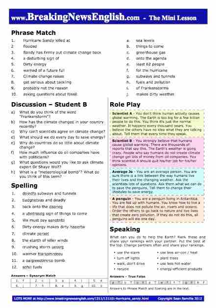 A 2-Page Mini-Lesson - Hurricane Sandy