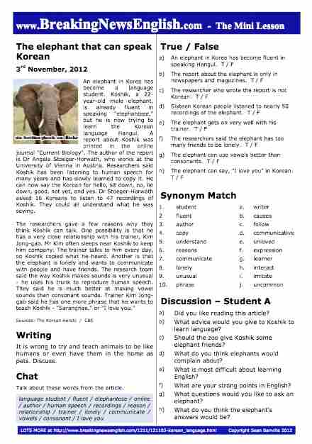 A 2-Page Mini-Lesson - Talking Elephant