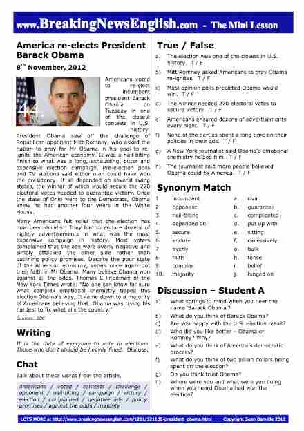 A 2-Page Mini-Lesson - President Obama