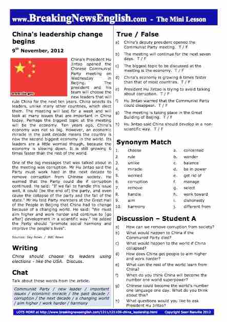 A 2-Page Mini-Lesson - China Leadership