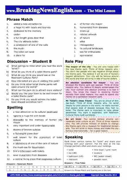 A 2-Page Mini-Lesson - Toilet Theme Park