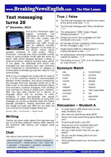 A 2-Page Mini-Lesson - Text Messaging