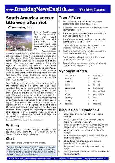 A 2-Page Mini-Lesson - Copa Sudamericana