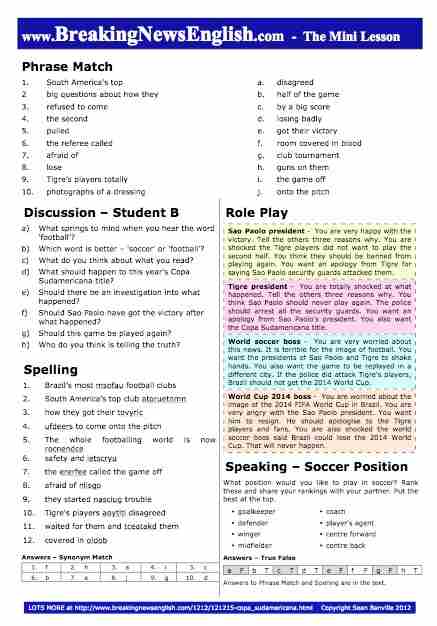 A 2-Page Mini-Lesson - Copa Sudamericana