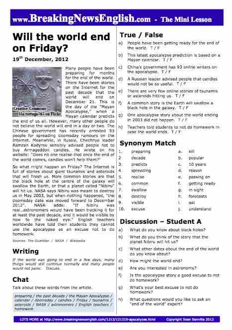 A 2-Page Mini-Lesson - The Apocalypse