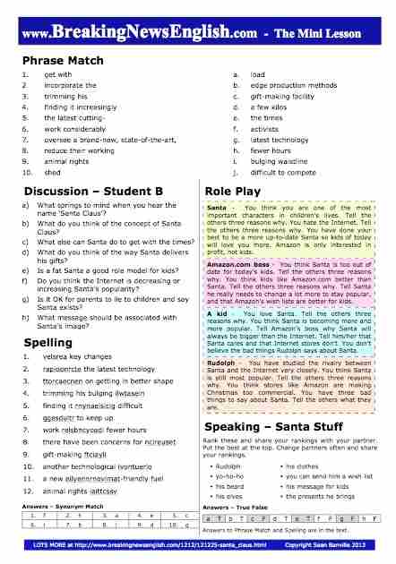 A 2-Page Mini-Lesson - Santa Claus