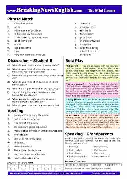 A 2-Page Mini-Lesson - The Elderly