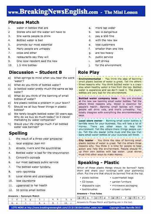 A 2-Page Mini-Lesson - Bottled Water