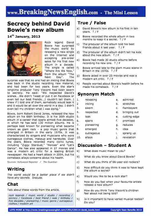 A 2-Page Mini-Lesson - David Bowie