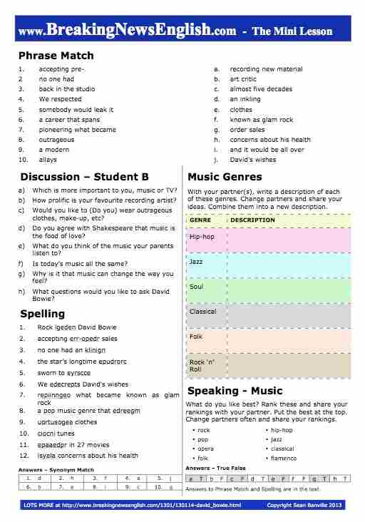 A 2-Page Mini-Lesson - David Bowie