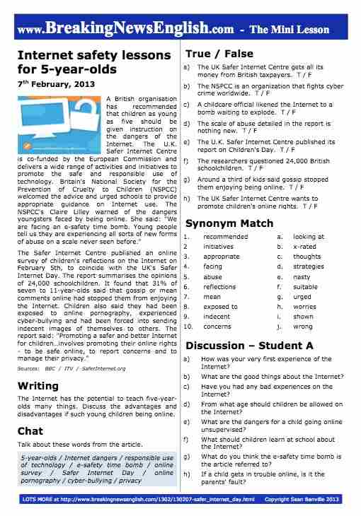 A 2-Page Mini-Lesson - Safer Internet Day