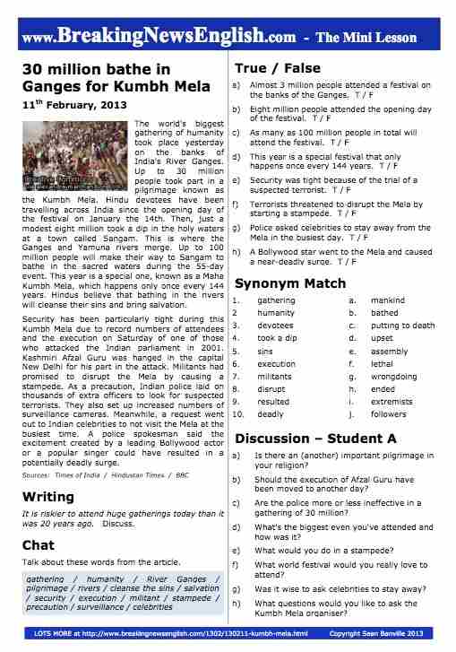 A 2-Page Mini-Lesson - Kumbh Mela