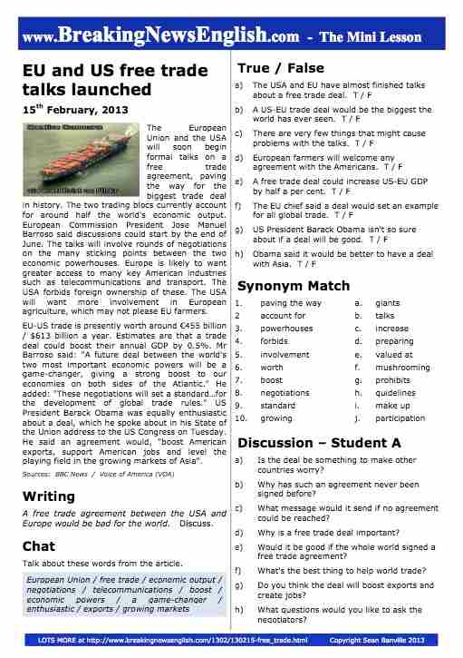 A 2-Page Mini-Lesson - Free Trade