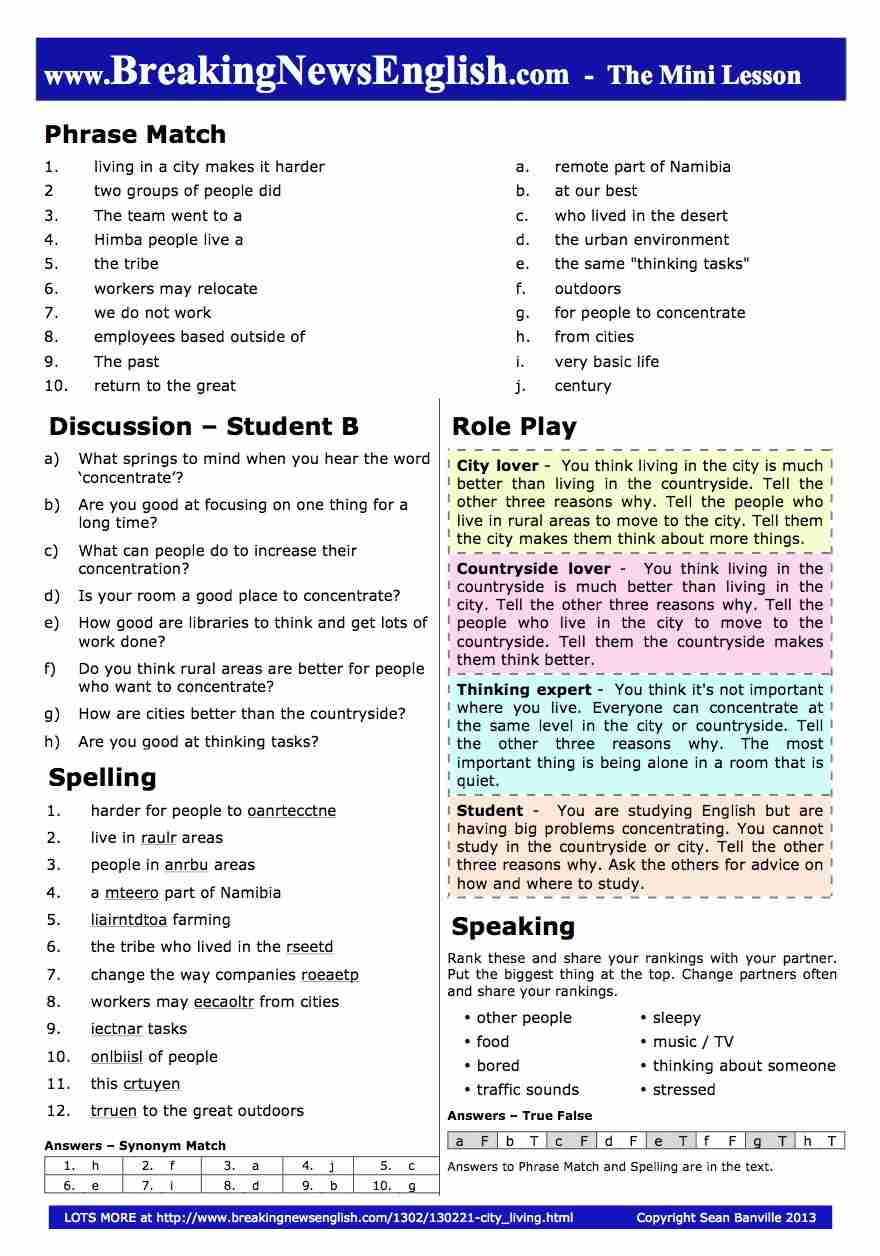 A 2-Page Mini-Lesson - City Living