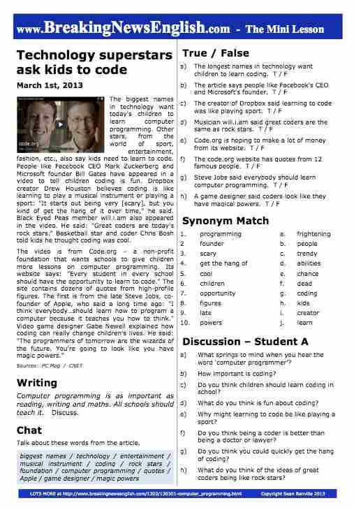 A 2-Page Mini-Lesson - Computer Programming