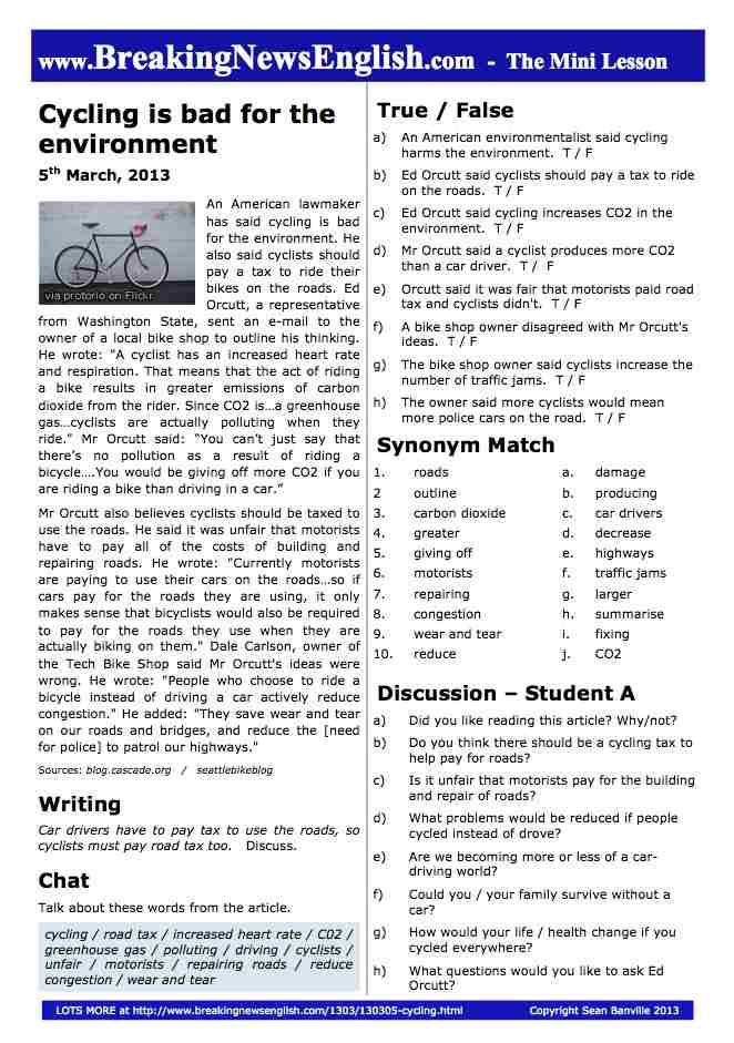 A 2-Page Mini-Lesson - Cycling