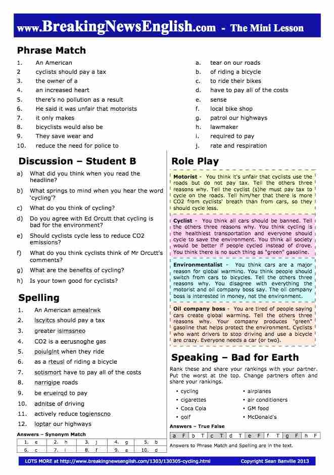 A 2-Page Mini-Lesson - Cycling