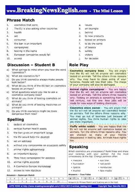 A 2-Page Mini-Lesson - Animal Testing