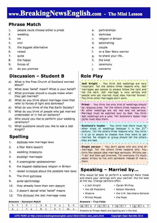 A 2-Page Mini-Lesson - Jedi Knight Marriages