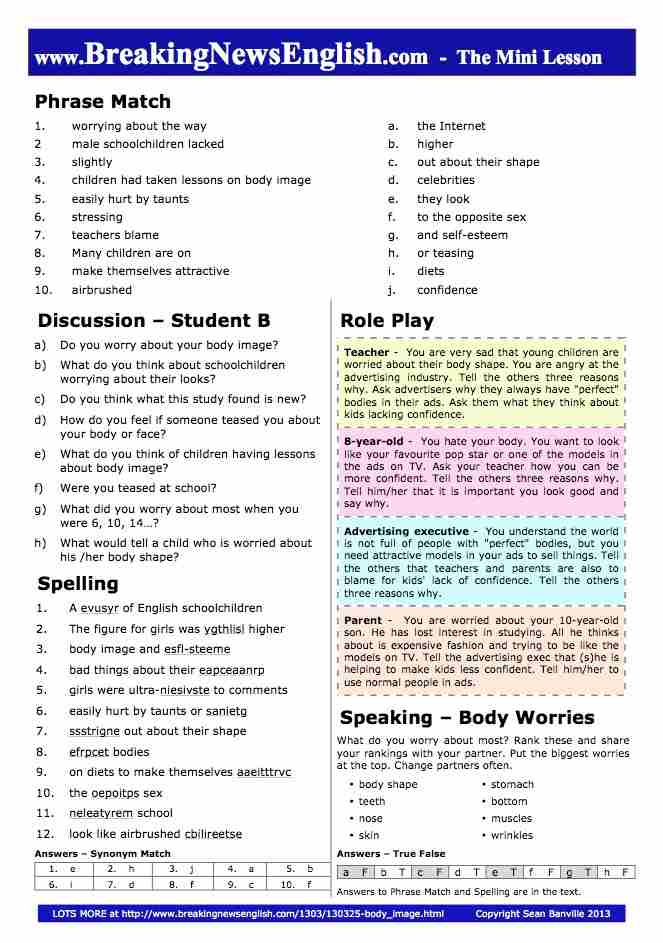 A 2-Page Mini-Lesson - Body Image