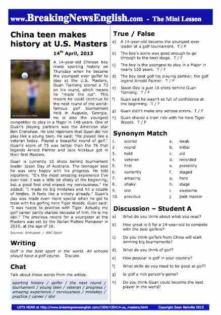 A 2-Page Mini-Lesson - U.S. Masters