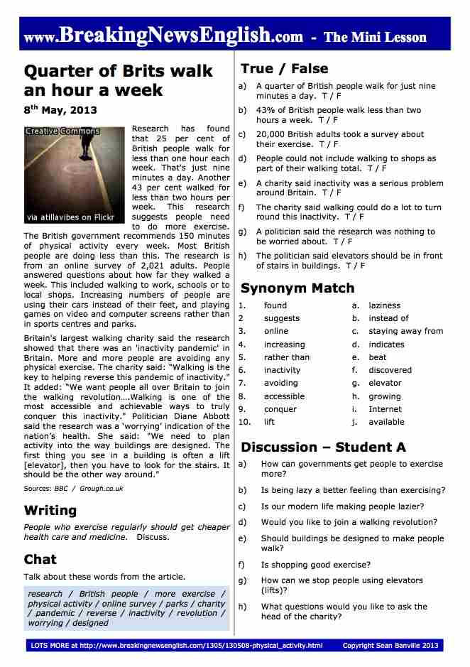 A 2-Page Mini-Lesson - Physical Activity