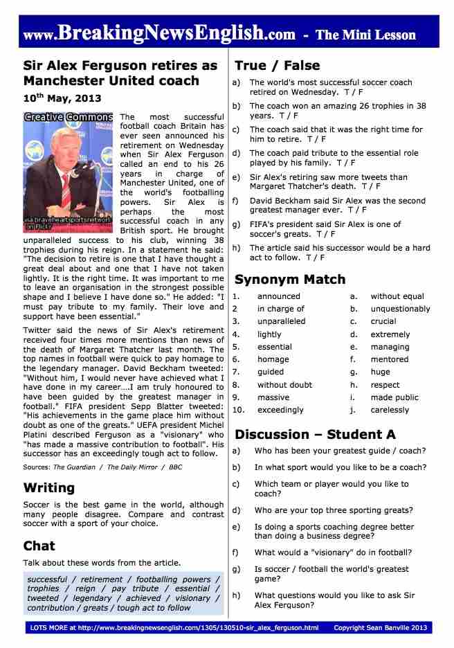 A 2-Page Mini-Lesson - Sir Alex Ferguson