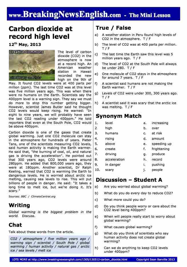 A 2-Page Mini-Lesson - Carbon Dioxide