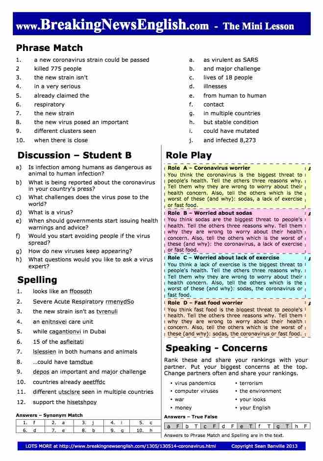 A 2-Page Mini-Lesson - Coronavirus