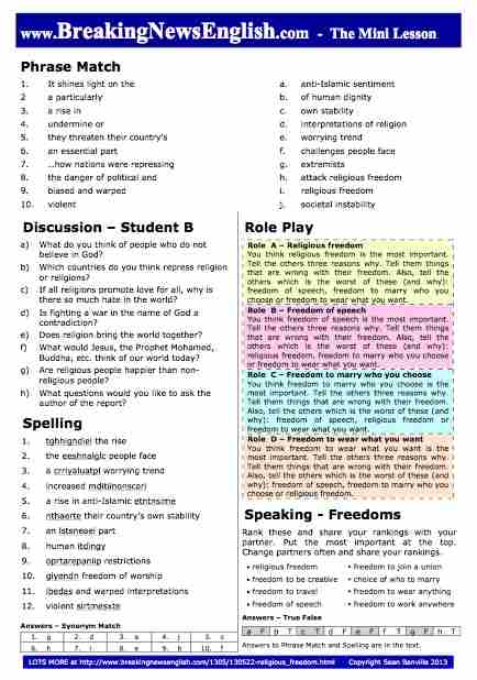 A 2-Page Mini-Lesson - Religious Freedom