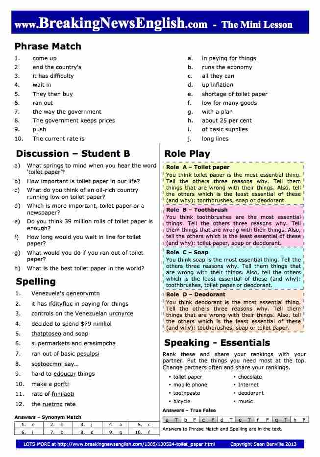 A 2-Page Mini-Lesson - Toilet Paper