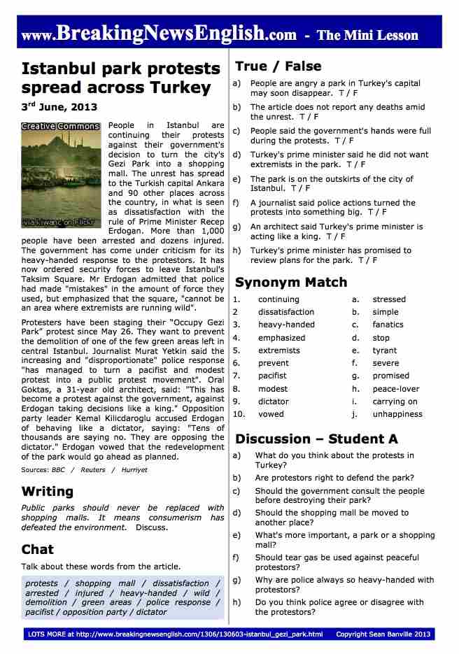 A 2-Page Mini-Lesson - Istanbul Unrest