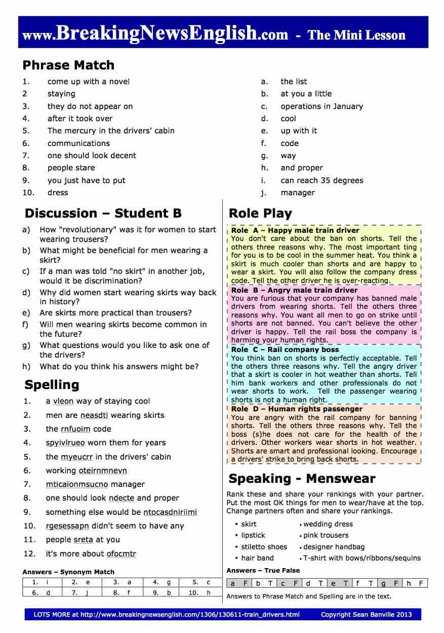 A 2-Page Mini-Lesson - Train Drivers