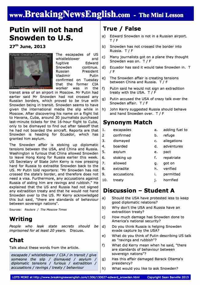 A 2-Page Mini-Lesson - Edward Snowden