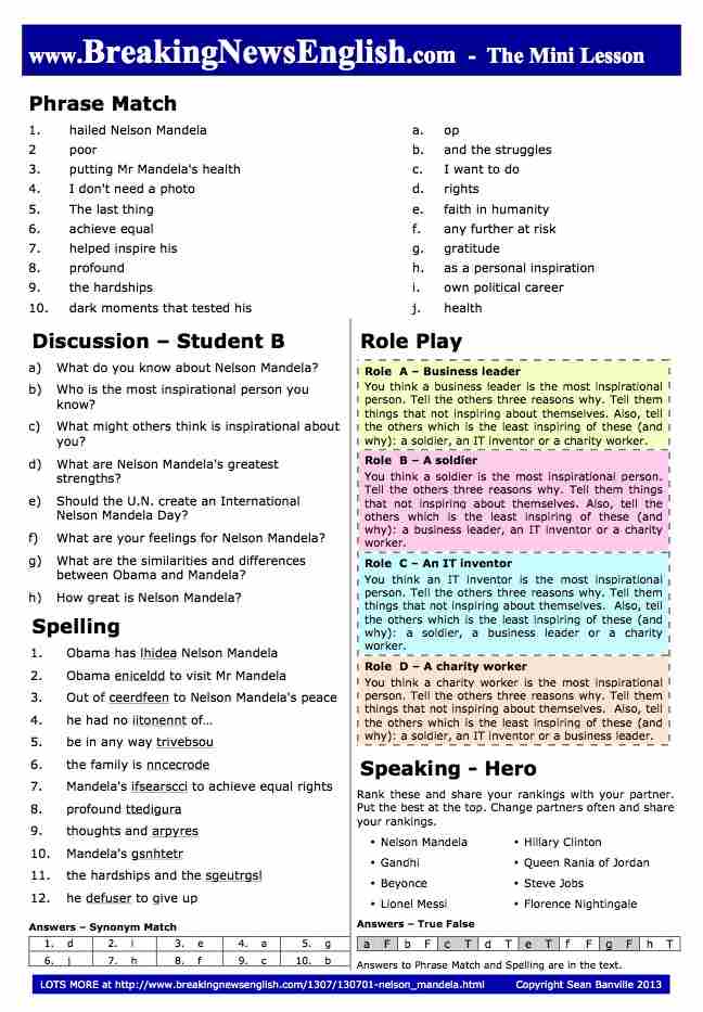 A 2-Page Mini-Lesson - Nelson Mandela