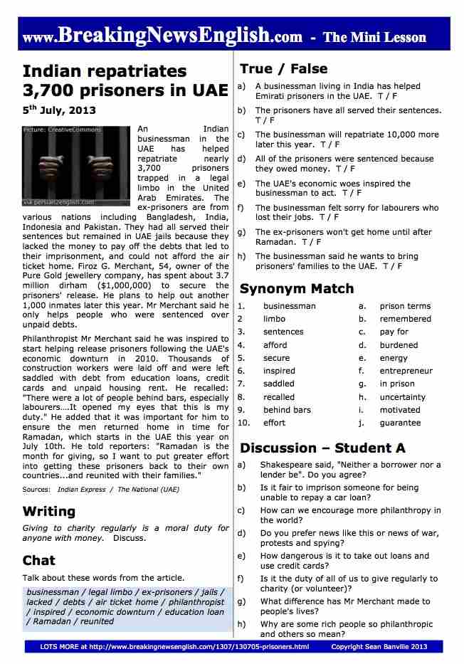 A 2-Page Mini-Lesson - Prisoners