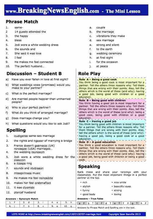 A 2-Page Mini-Lesson - Marriage