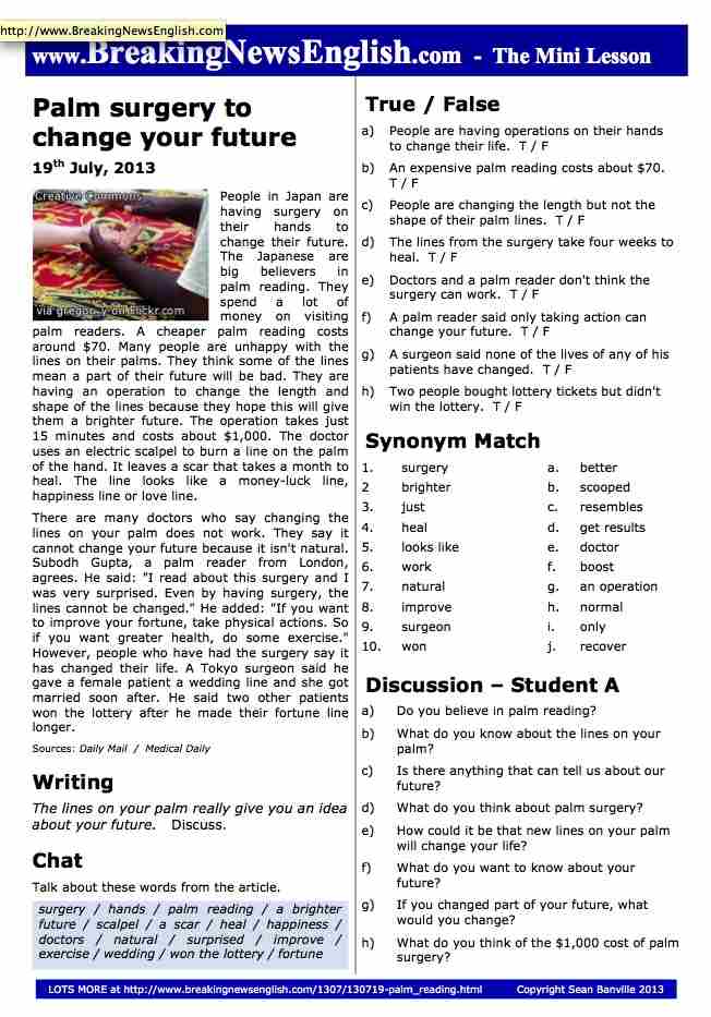 A 2-Page Mini-Lesson - Palm Reading