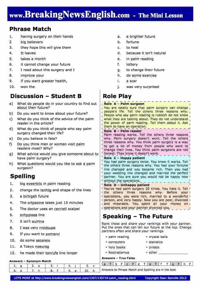 A 2-Page Mini-Lesson - Palm Reading