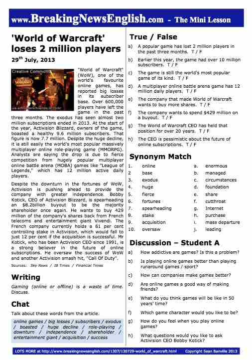 A 2-Page Mini-Lesson - World of Warcraft