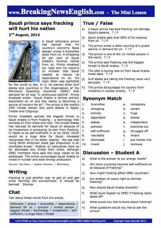 A 2-Page Mini-Lesson - Fracking