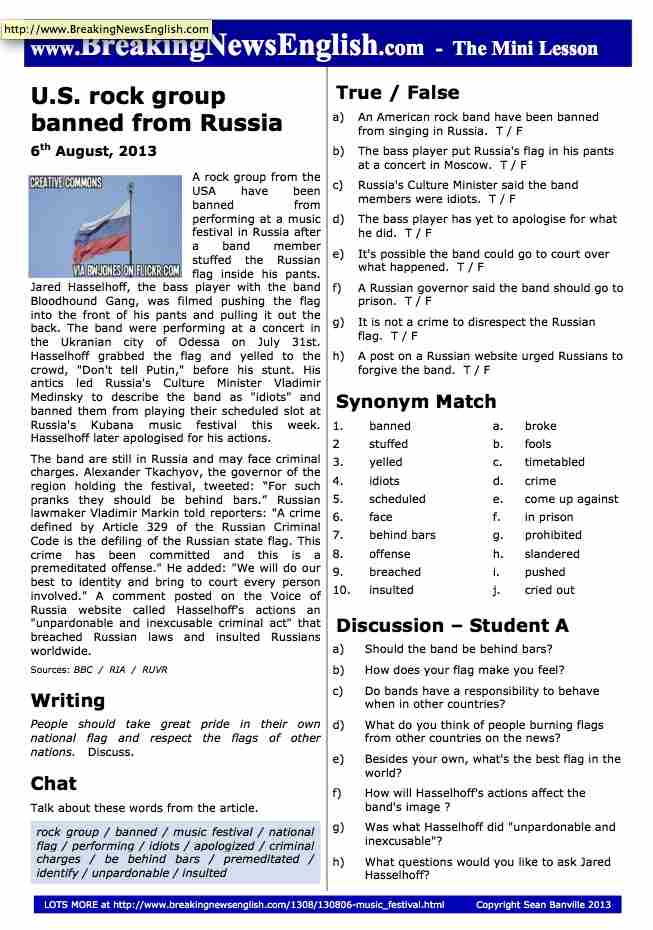 A 2-Page Mini-Lesson - Music Festival