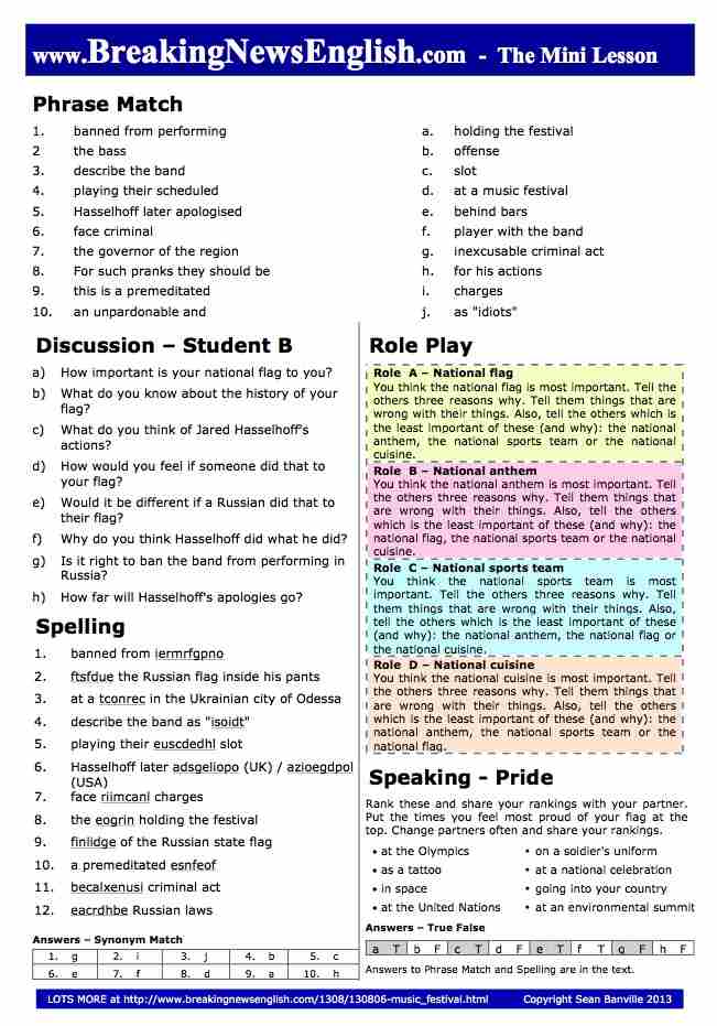 A 2-Page Mini-Lesson - Music Festival