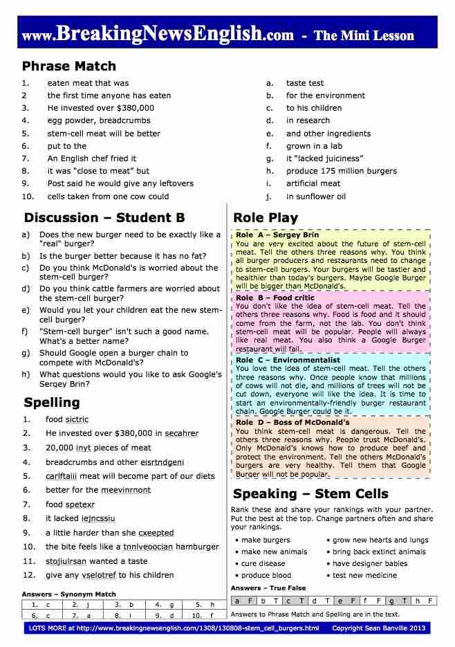 A 2-Page Mini-Lesson - Stem-Cell Burgers