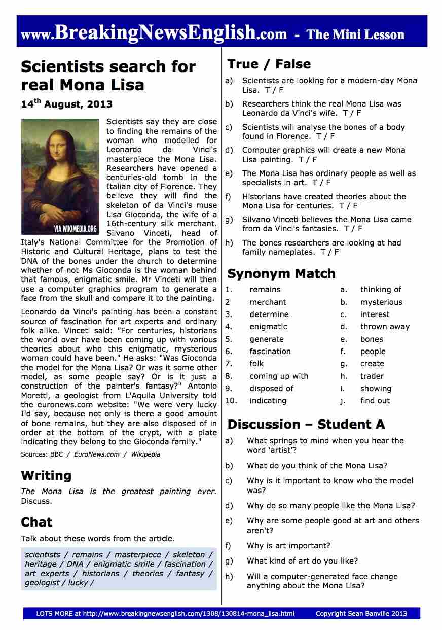 A 2-Page Mini-Lesson - Mona Lisa