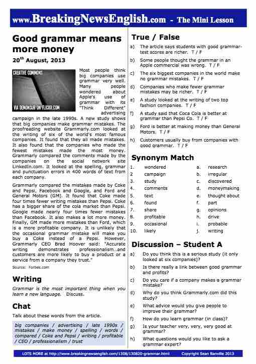 A 2-Page Mini-Lesson - Grammar