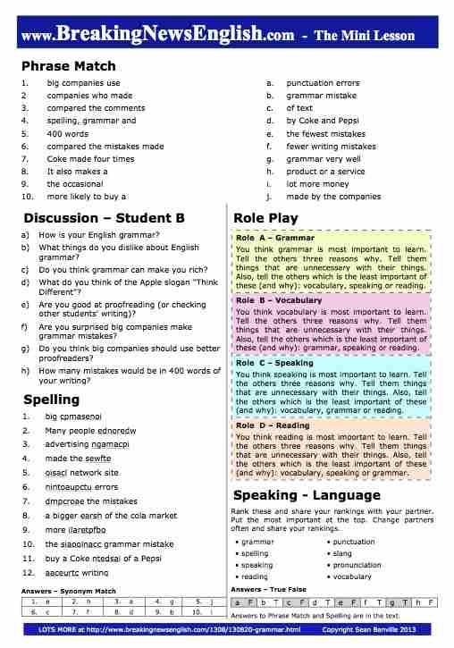 A 2-Page Mini-Lesson - Grammar