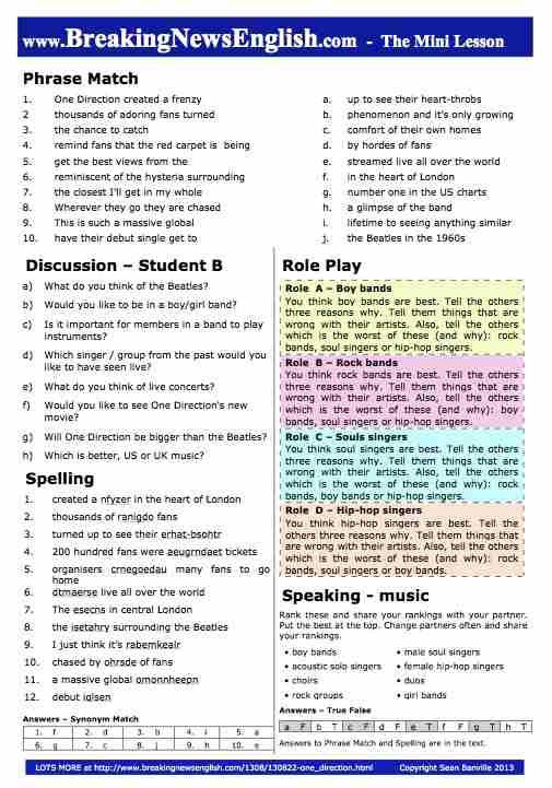 A 2-Page Mini-Lesson - One Direction