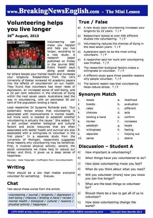 A 2-Page Mini-Lesson - Volunteering